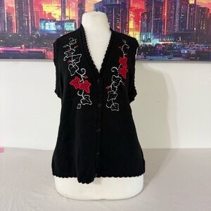 Stylish Black Button Down Shirt with Red Floral Accents